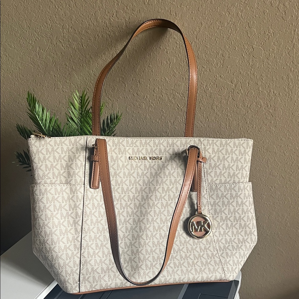 Michael Kors Signature Cream and Tan Tote